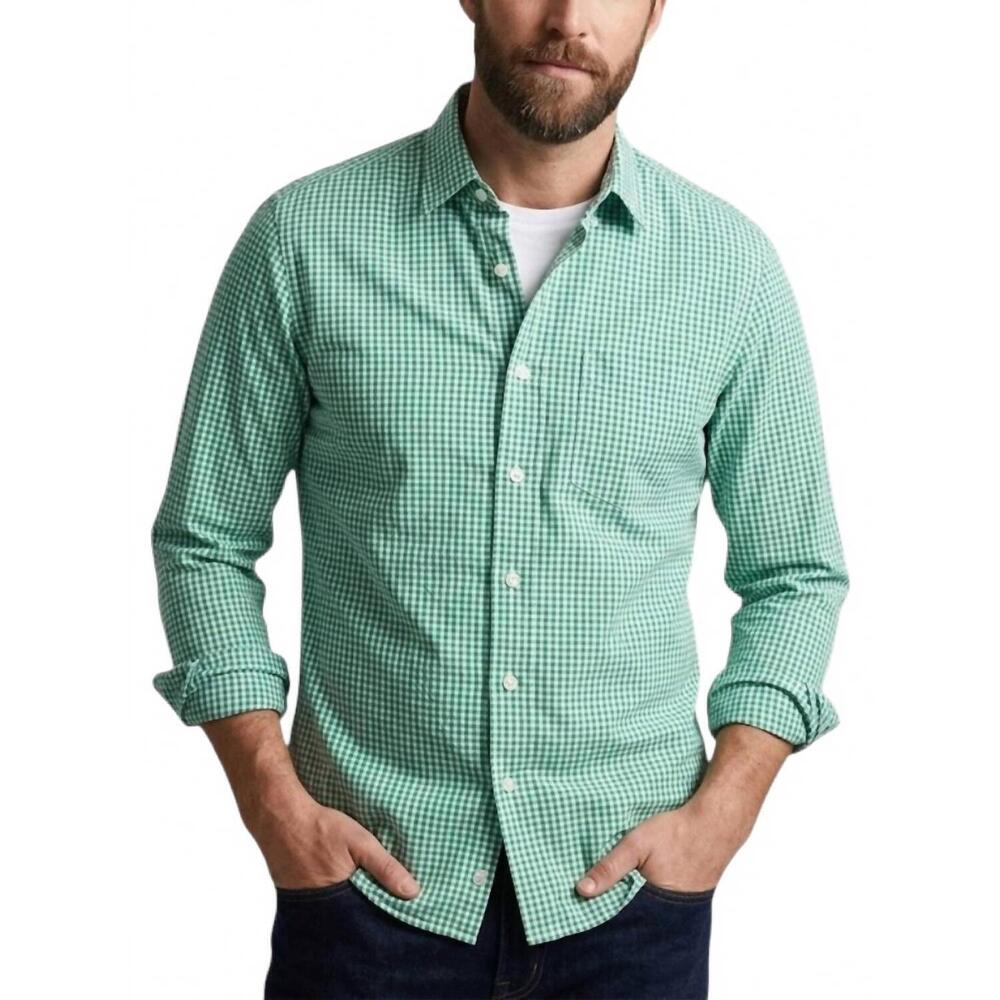 NEW RELWEN long sleeve gingham neats shirt in green/white